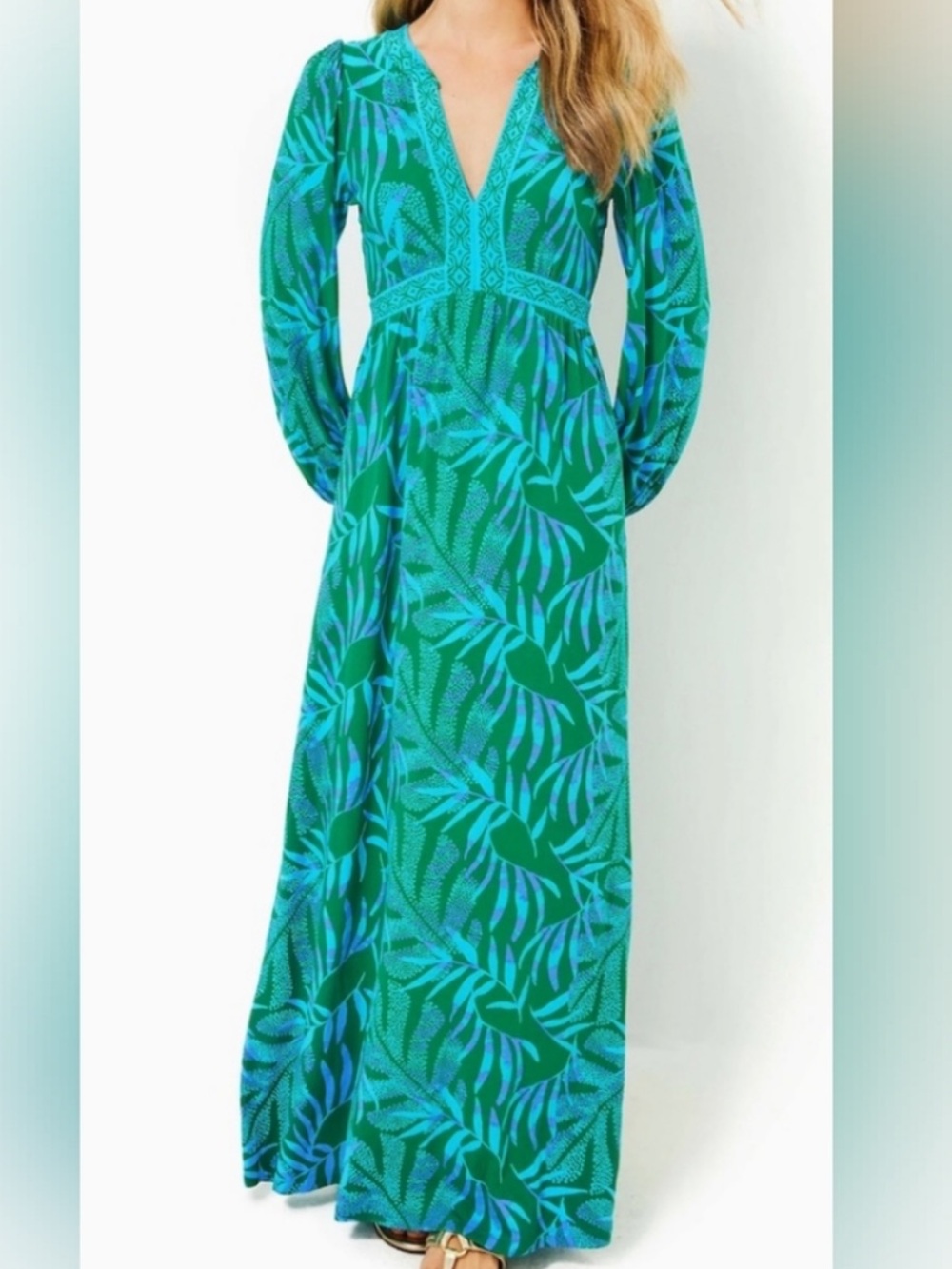 Lilly Pulitzer Wexlee Maxi Dress Fiddle Leaf Green Print 10 14104